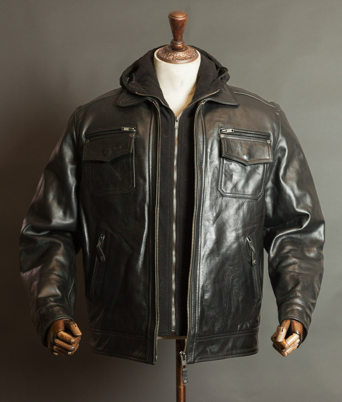 Schott N.Y.C. Heavy Black Cowhide Police State Trooper Leather Jacket