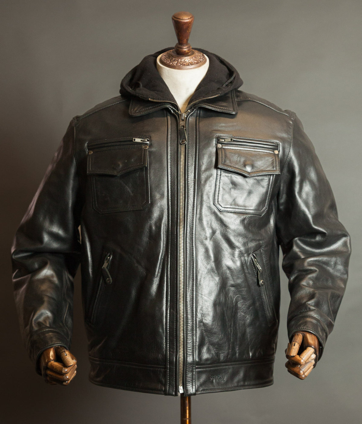 Schott N.Y.C. Heavy Black Cowhide Police State Trooper Leather Jacket