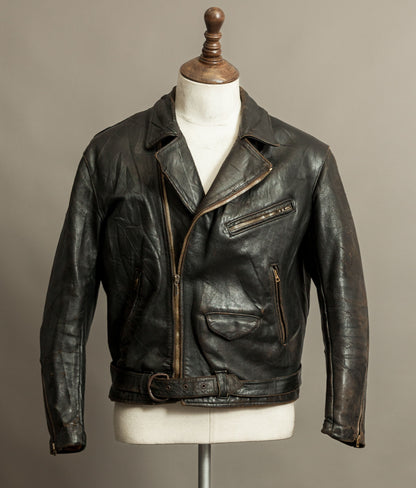 Vintage 1950s French Leather Motorcycle Jacket Cross Zip Vitex Hardware