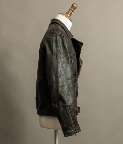 Vintage 1950s French Leather Motorcycle Jacket Cross Zip Vitex Hardware