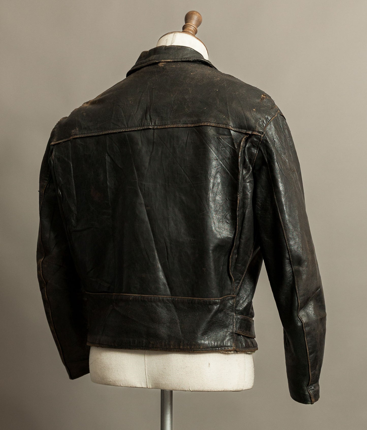 Vintage 1950s French Leather Motorcycle Jacket Cross Zip Vitex Hardware