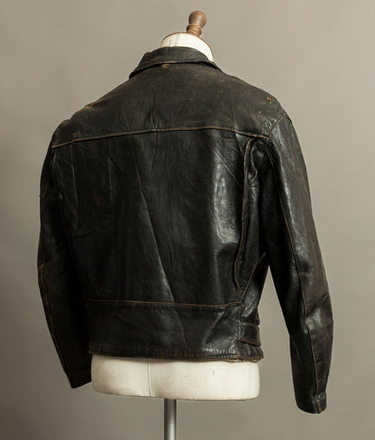 Vintage 1950s French Leather Motorcycle Jacket Cross Zip Vitex Hardware