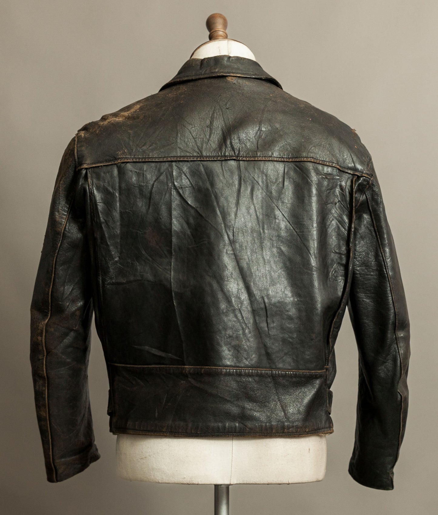 Vintage 1950s French Leather Motorcycle Jacket Cross Zip Vitex Hardware