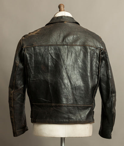 Vintage 1950s French Leather Motorcycle Jacket Cross Zip Vitex Hardware