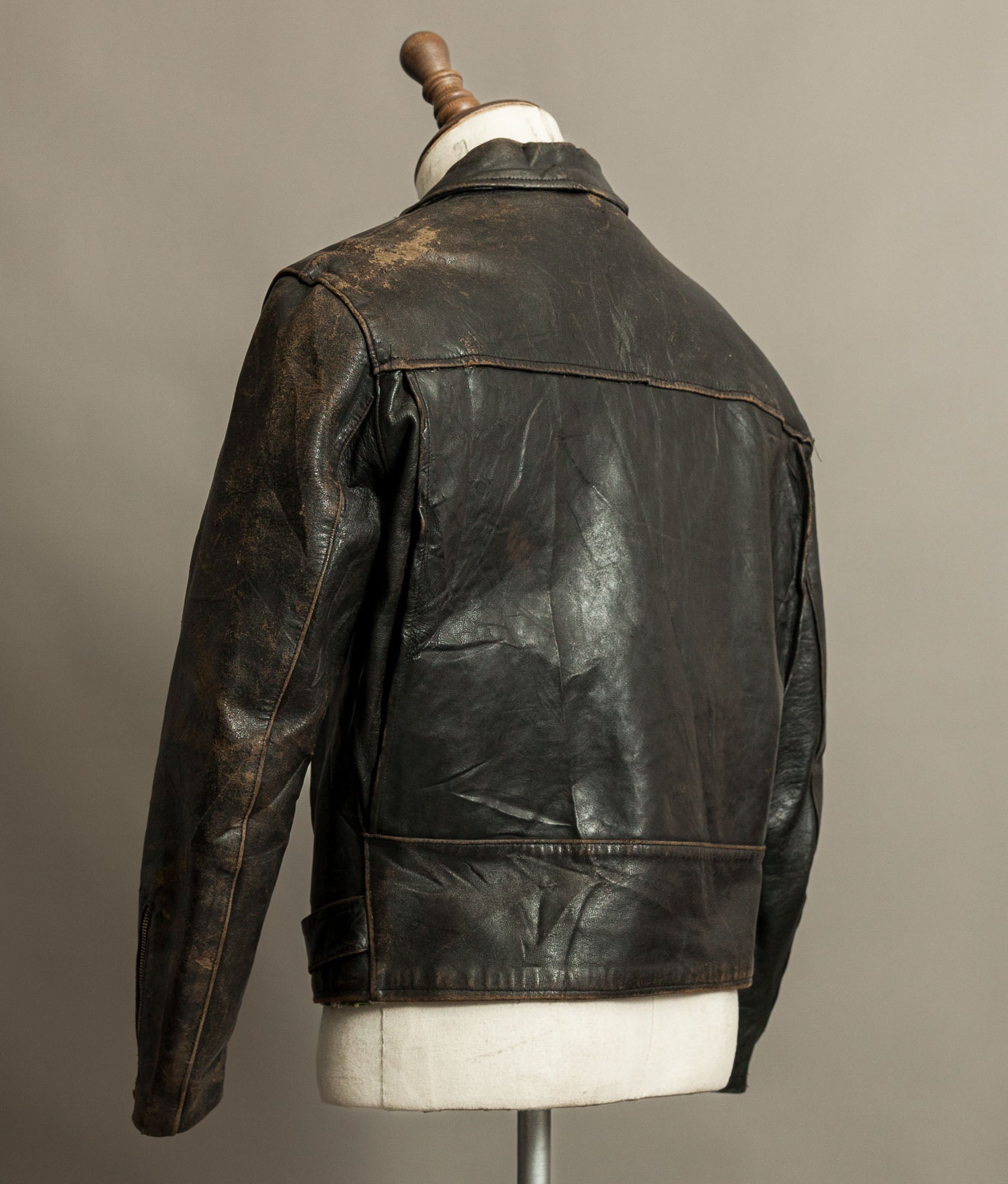 Vintage 1950s French Leather Motorcycle Jacket Cross Zip Vitex Hardware