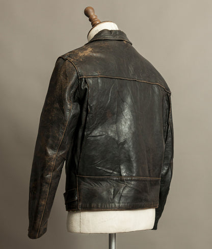 Vintage 1950s French Leather Motorcycle Jacket Cross Zip Vitex Hardware