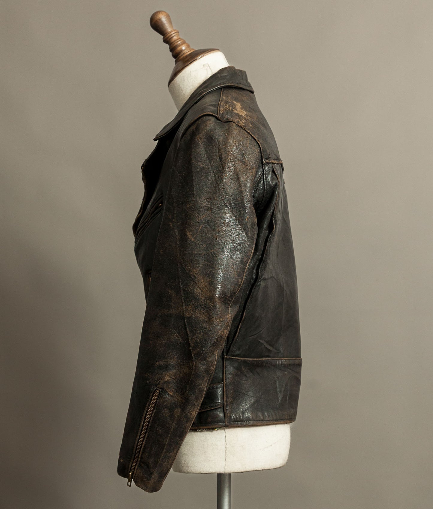 Vintage 1950s French Leather Motorcycle Jacket Cross Zip Vitex Hardware