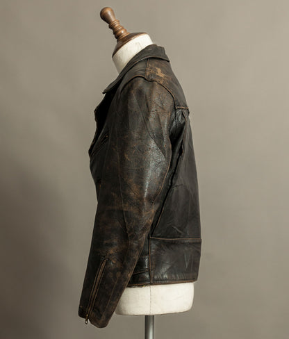 Vintage 1950s French Leather Motorcycle Jacket Cross Zip Vitex Hardware