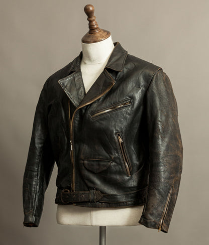 Vintage 1950s French Leather Motorcycle Jacket Cross Zip Vitex Hardware