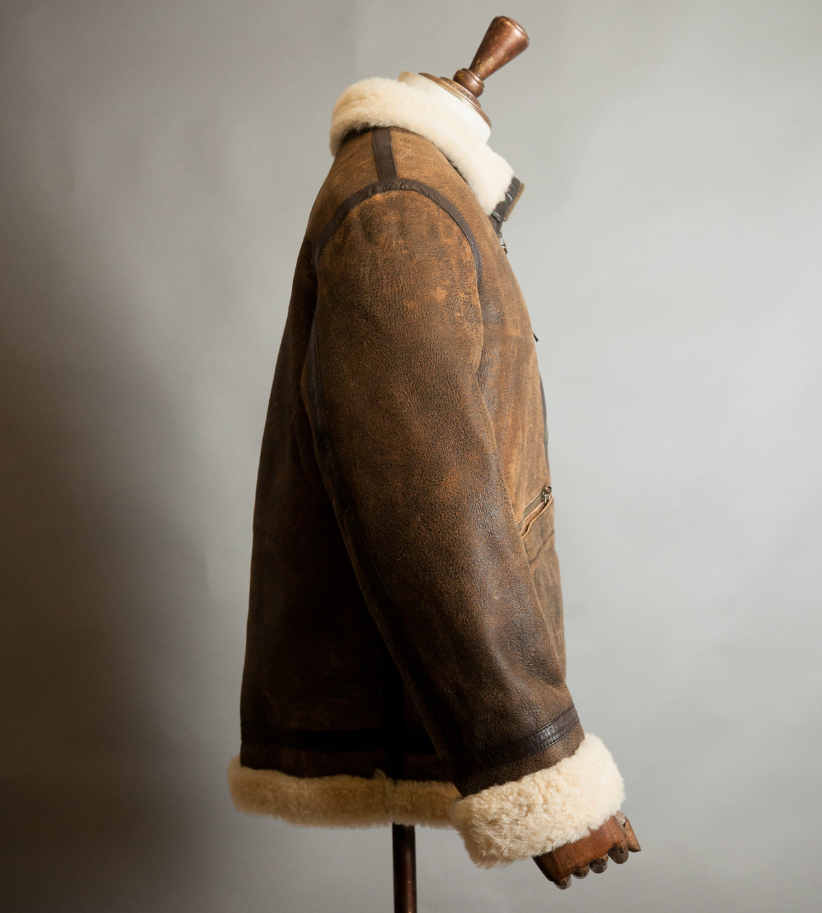 Vintage Dolce & Gabbana Lambskin Shearling Aviator Jacket – Distressed Tobacco, Made in Italy