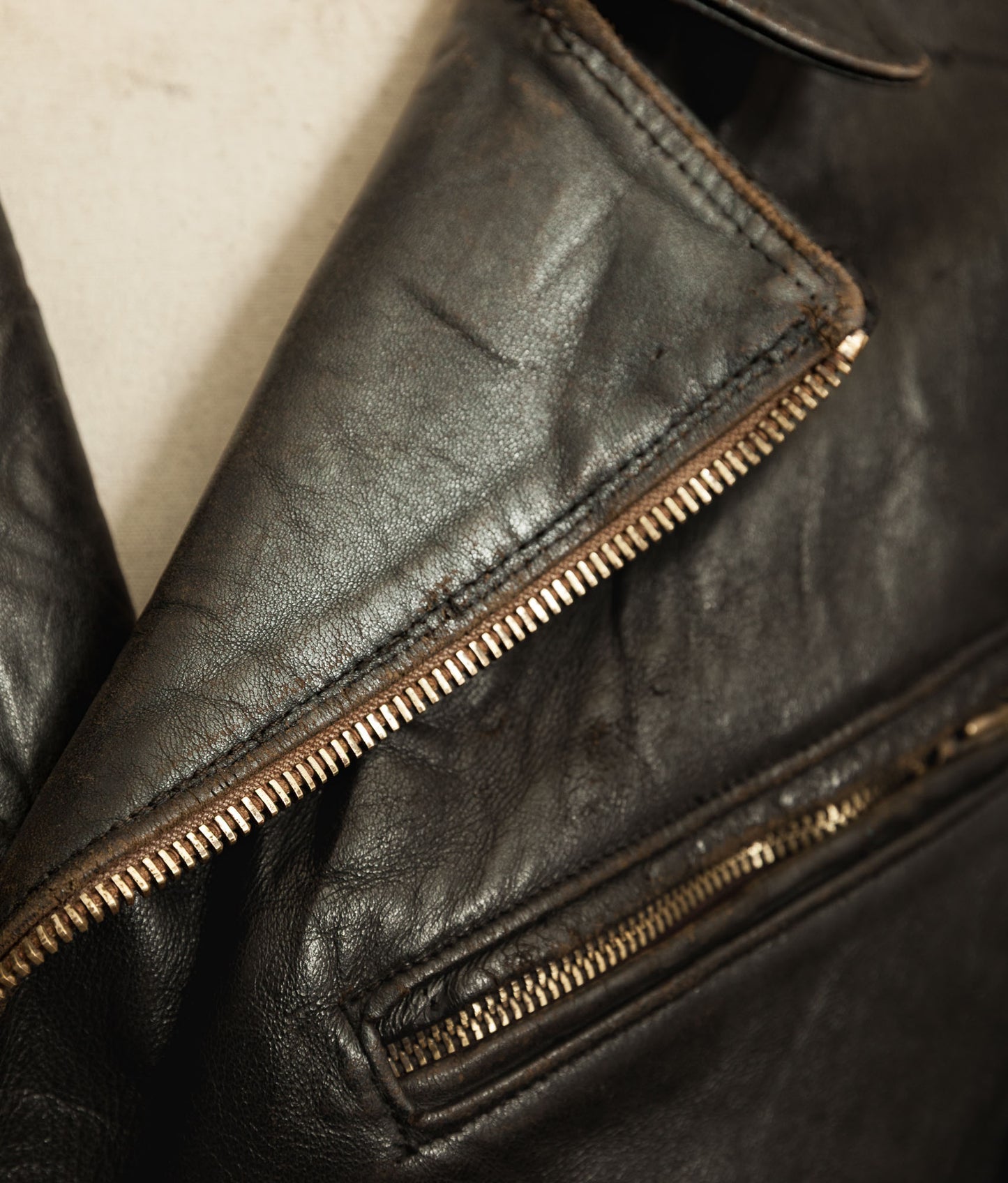 Vintage 1950s French Leather Motorcycle Jacket Cross Zip Vitex Hardware