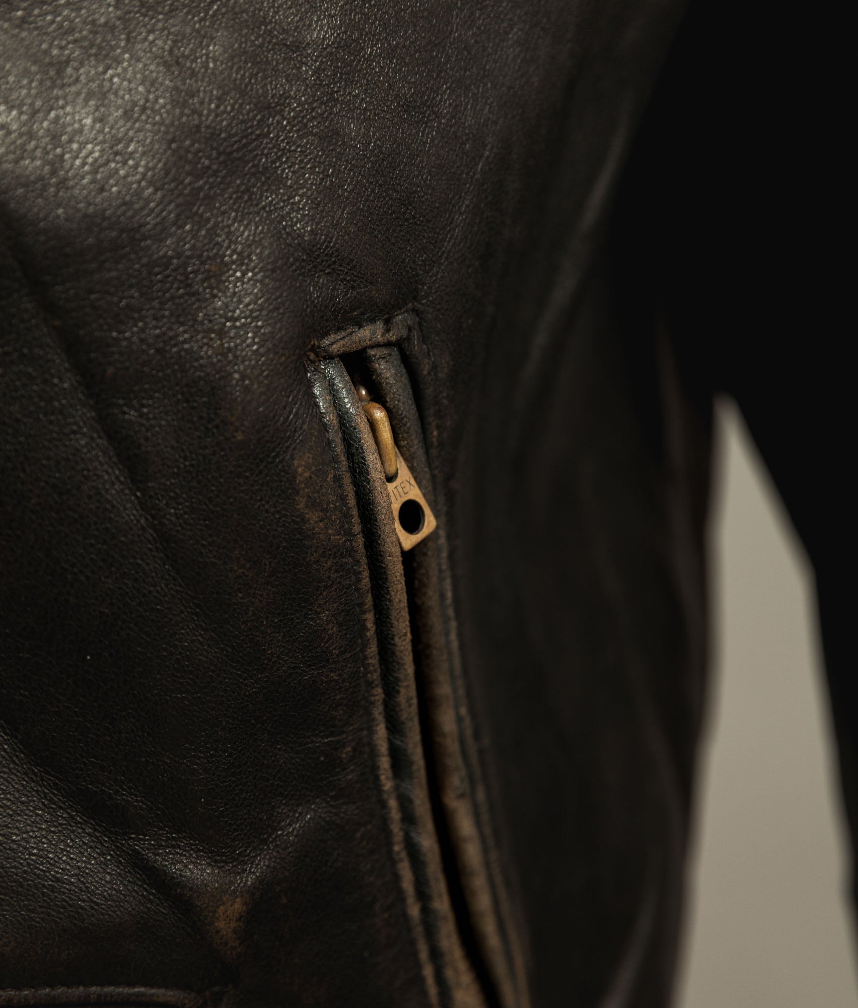 Vintage 1950s French Leather Motorcycle Jacket Cross Zip Vitex Hardware