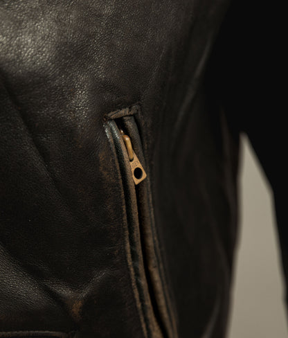 Vintage 1950s French Leather Motorcycle Jacket Cross Zip Vitex Hardware