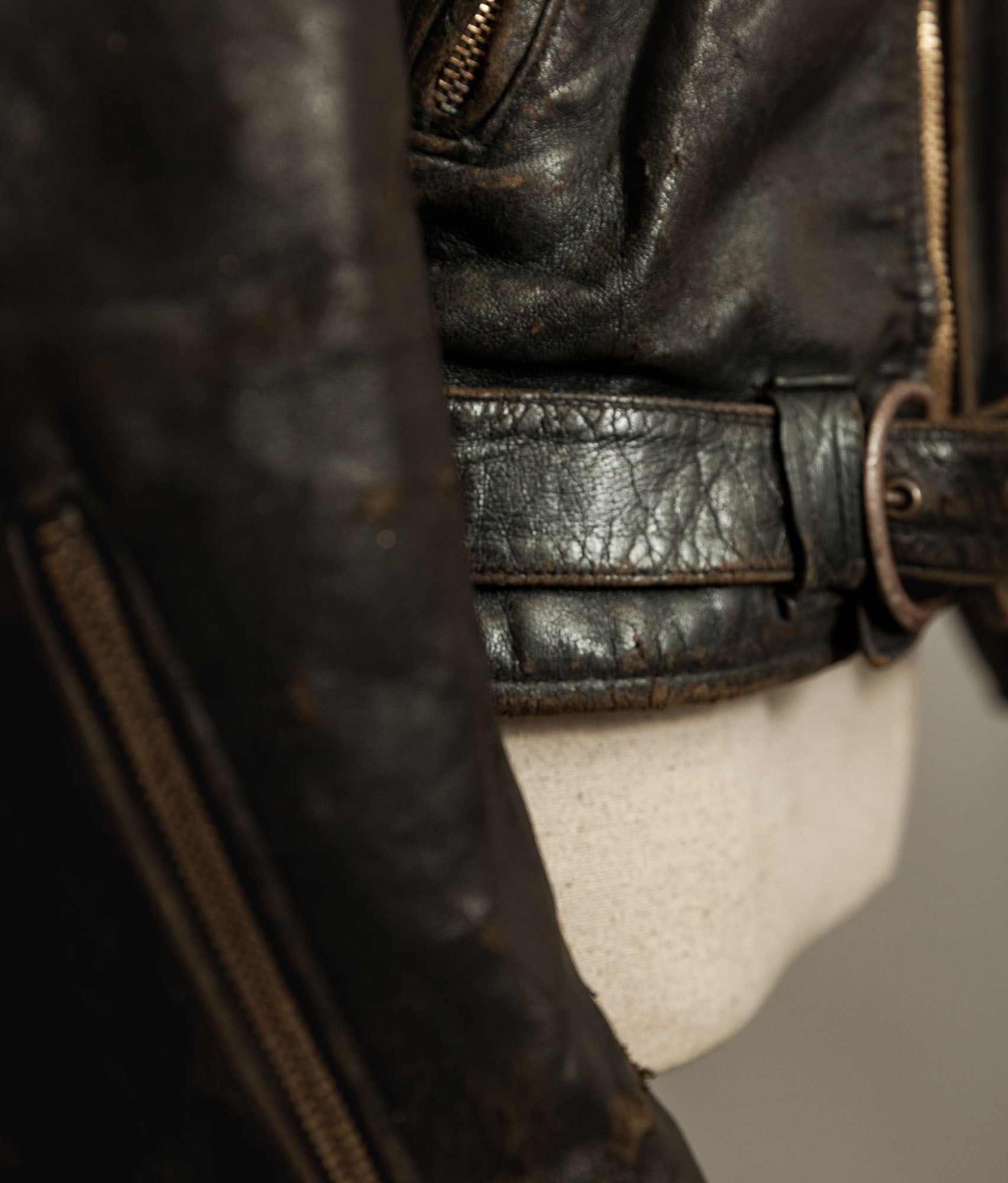 Vintage 1950s French Leather Motorcycle Jacket Cross Zip Vitex Hardware