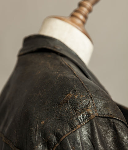 Vintage 1950s French Leather Motorcycle Jacket Cross Zip Vitex Hardware