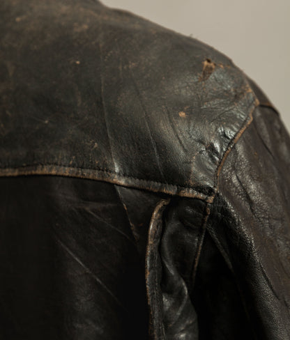 Vintage 1950s French Leather Motorcycle Jacket Cross Zip Vitex Hardware