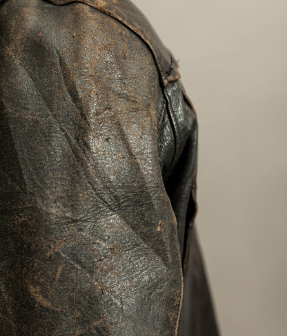 Vintage 1950s French Leather Motorcycle Jacket Cross Zip Vitex Hardware