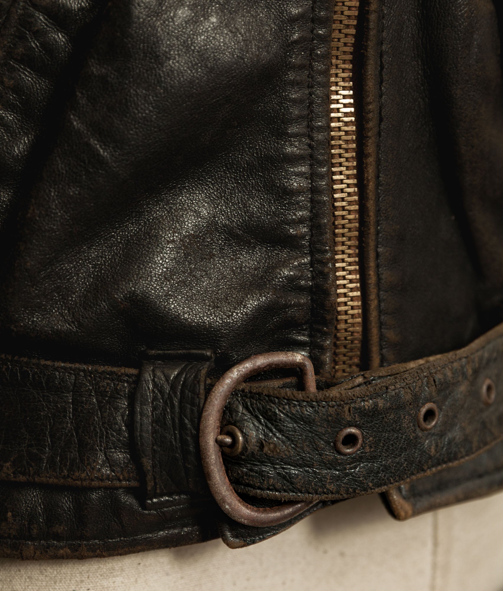 Vintage 1950s French Leather Motorcycle Jacket Cross Zip Vitex Hardware