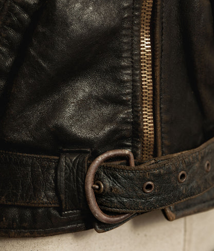 Vintage 1950s French Leather Motorcycle Jacket Cross Zip Vitex Hardware