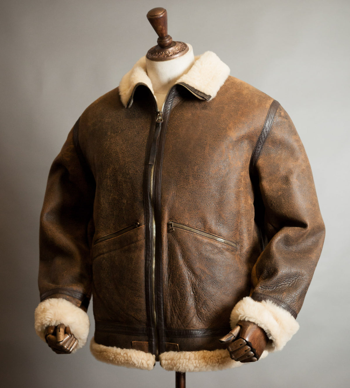 Vintage Dolce & Gabbana Lambskin Shearling Aviator Jacket – Distressed Tobacco, Made in Italy