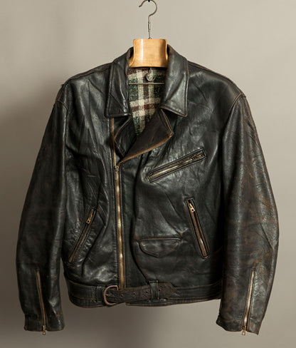 Vintage 1950s French Leather Motorcycle Jacket Cross Zip Vitex Hardware