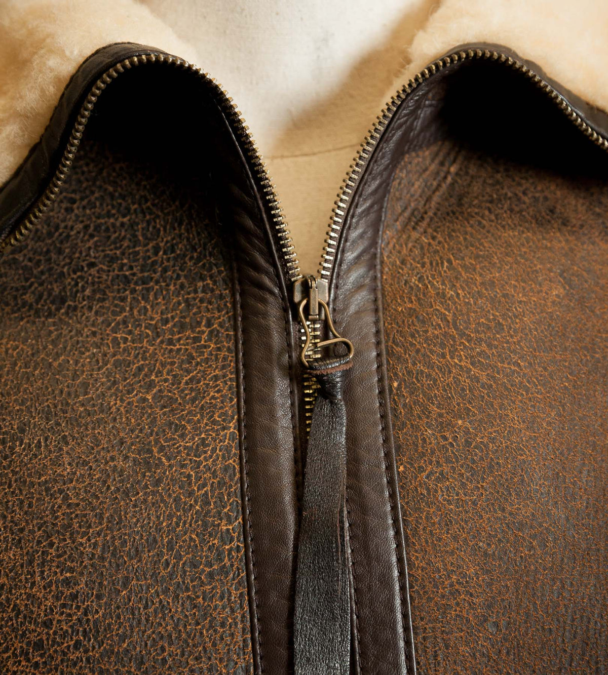 Vintage Dolce & Gabbana Lambskin Shearling Aviator Jacket – Distressed Tobacco, Made in Italy
