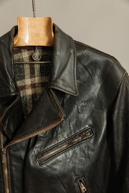 Vintage 1950s French Leather Motorcycle Jacket Cross Zip Vitex Hardware