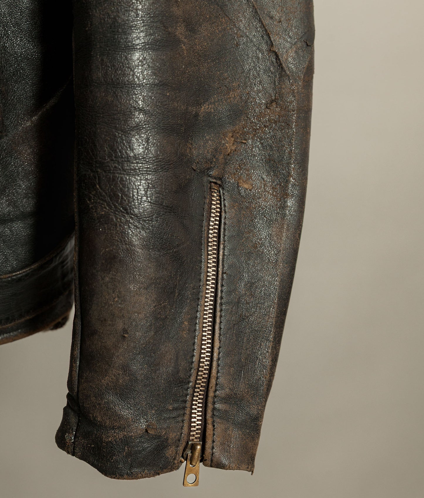 Vintage 1950s French Leather Motorcycle Jacket Cross Zip Vitex Hardware