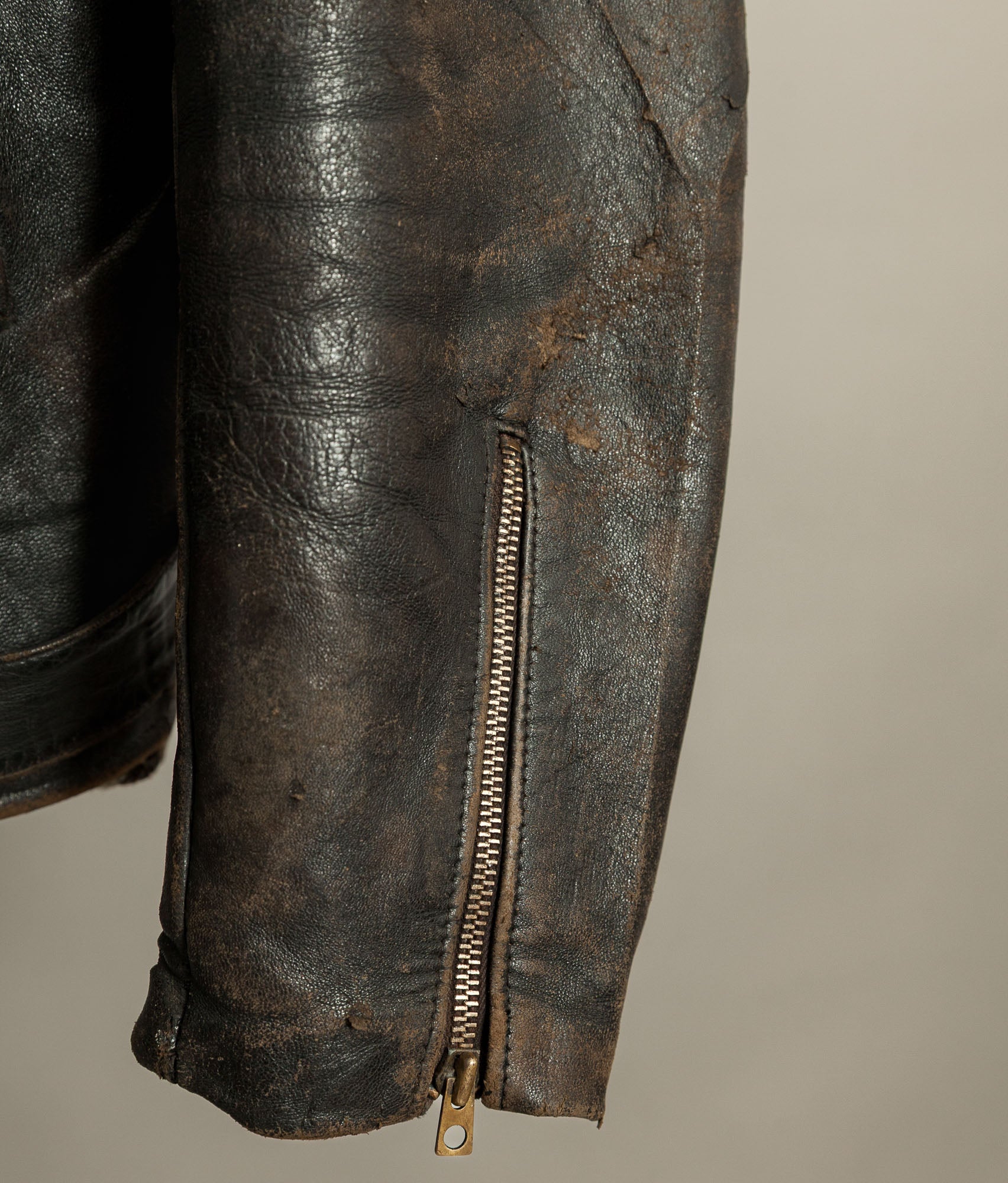 Vintage 1950s French Leather Motorcycle Jacket Cross Zip Vitex Hardware