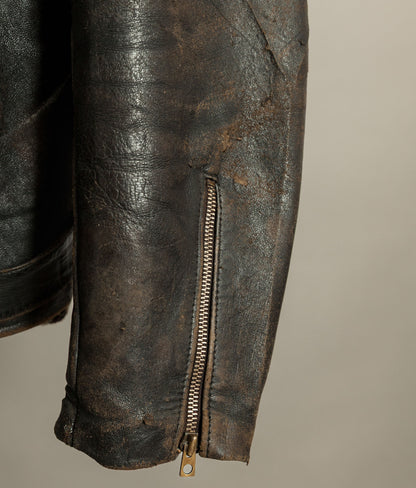 Vintage 1950s French Leather Motorcycle Jacket Cross Zip Vitex Hardware