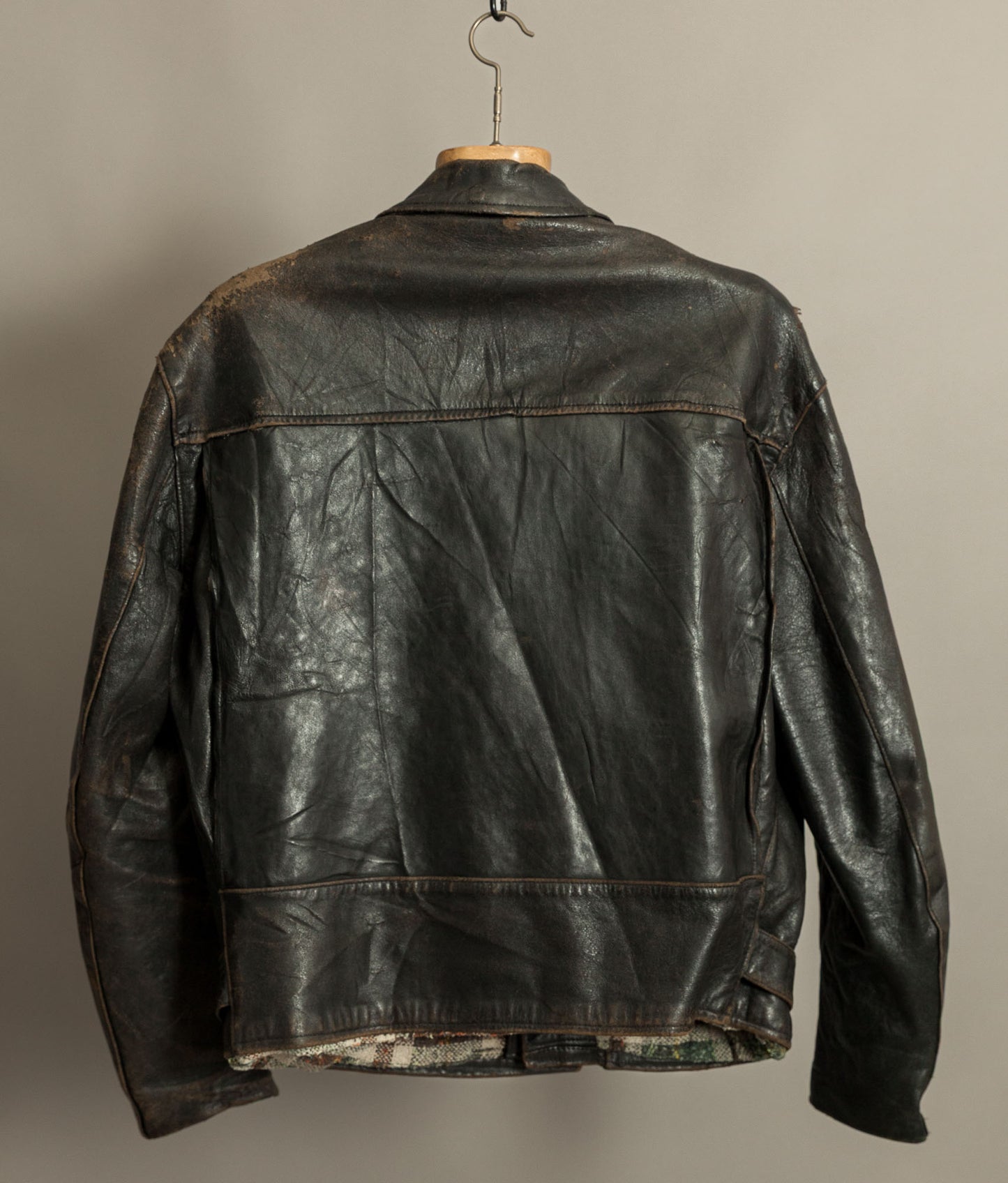 Vintage 1950s French Leather Motorcycle Jacket Cross Zip Vitex Hardware