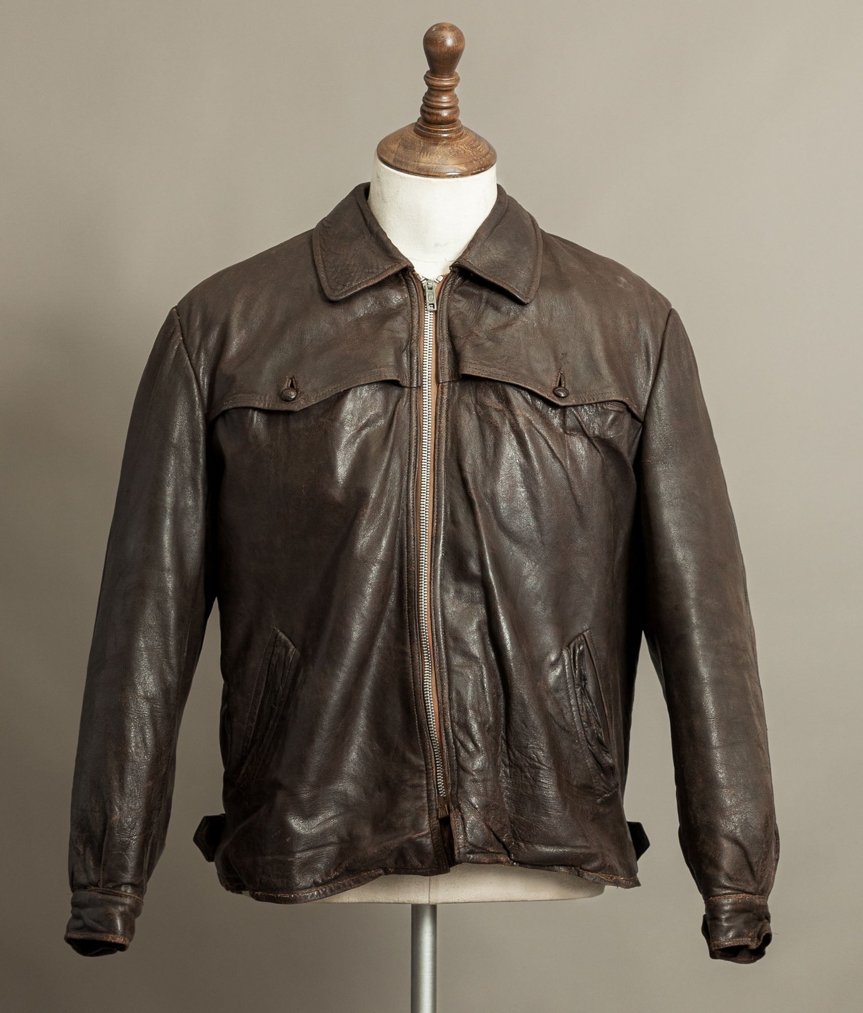 Vintage Late 1940s Czechoslovakian Leather Jacket Removable Mouton Liner