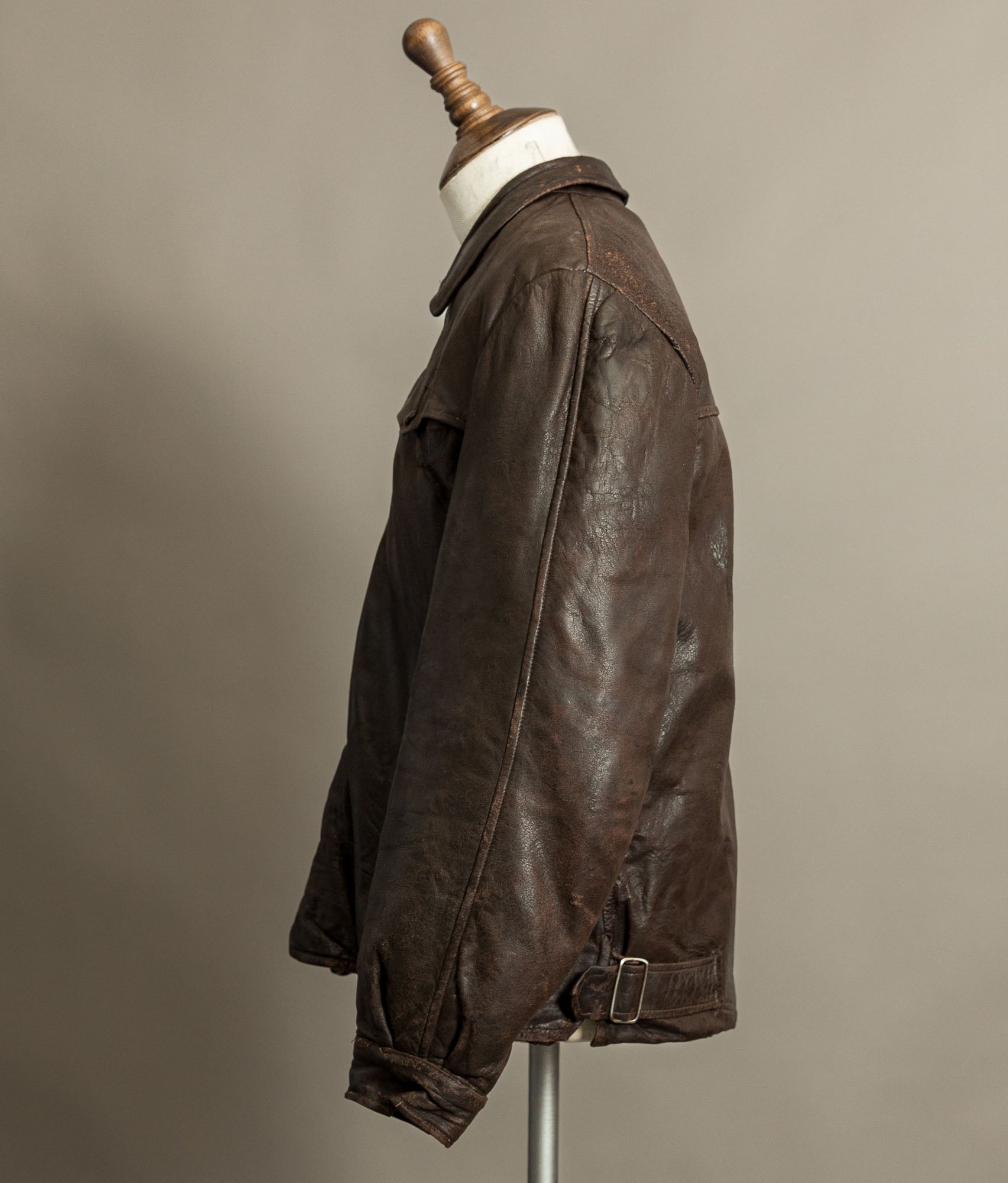 Vintage Late 1940s Czechoslovakian Leather Jacket Removable Mouton Liner