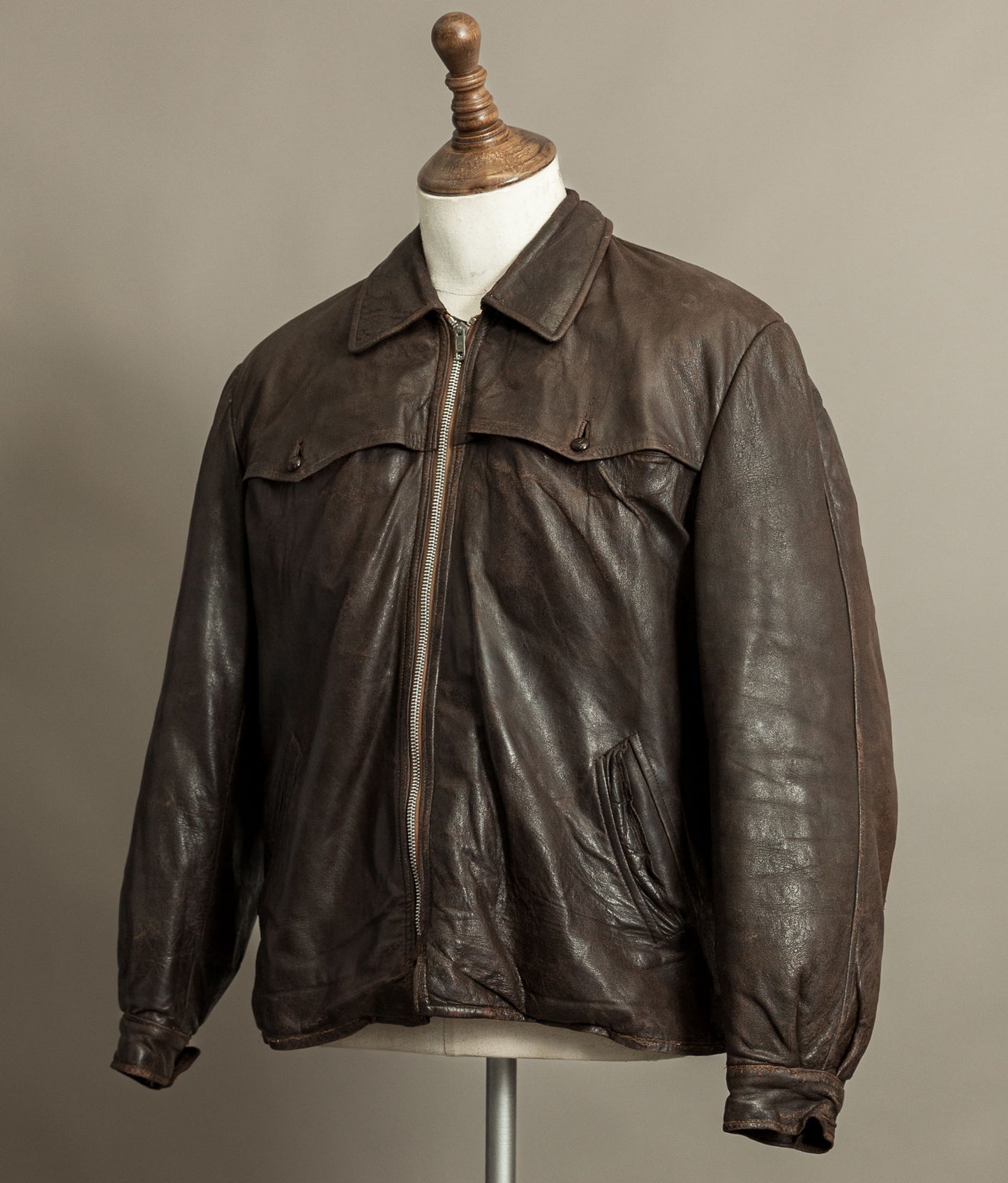 Vintage Late 1940s Czechoslovakian Leather Jacket Removable Mouton Liner
