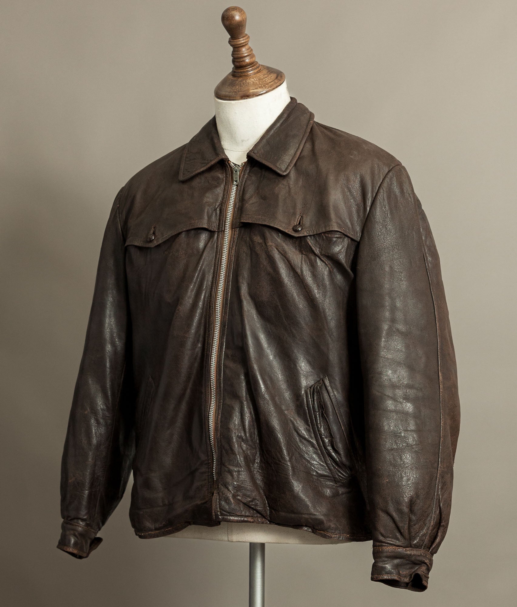 Vintage Late 1940s Czechoslovakian Leather Jacket Removable Mouton Liner