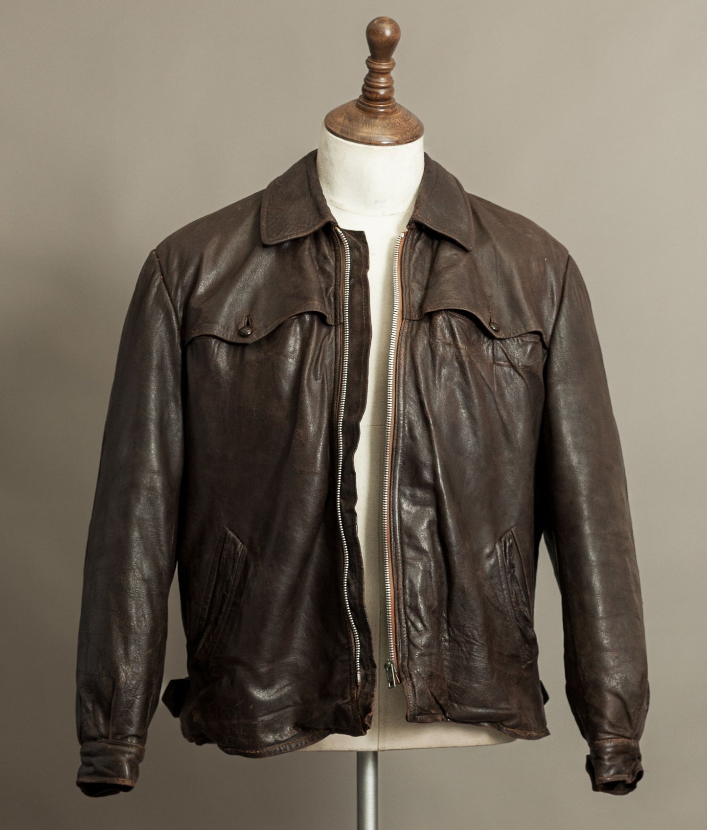 Vintage Late 1940s Czechoslovakian Leather Jacket Removable Mouton Liner
