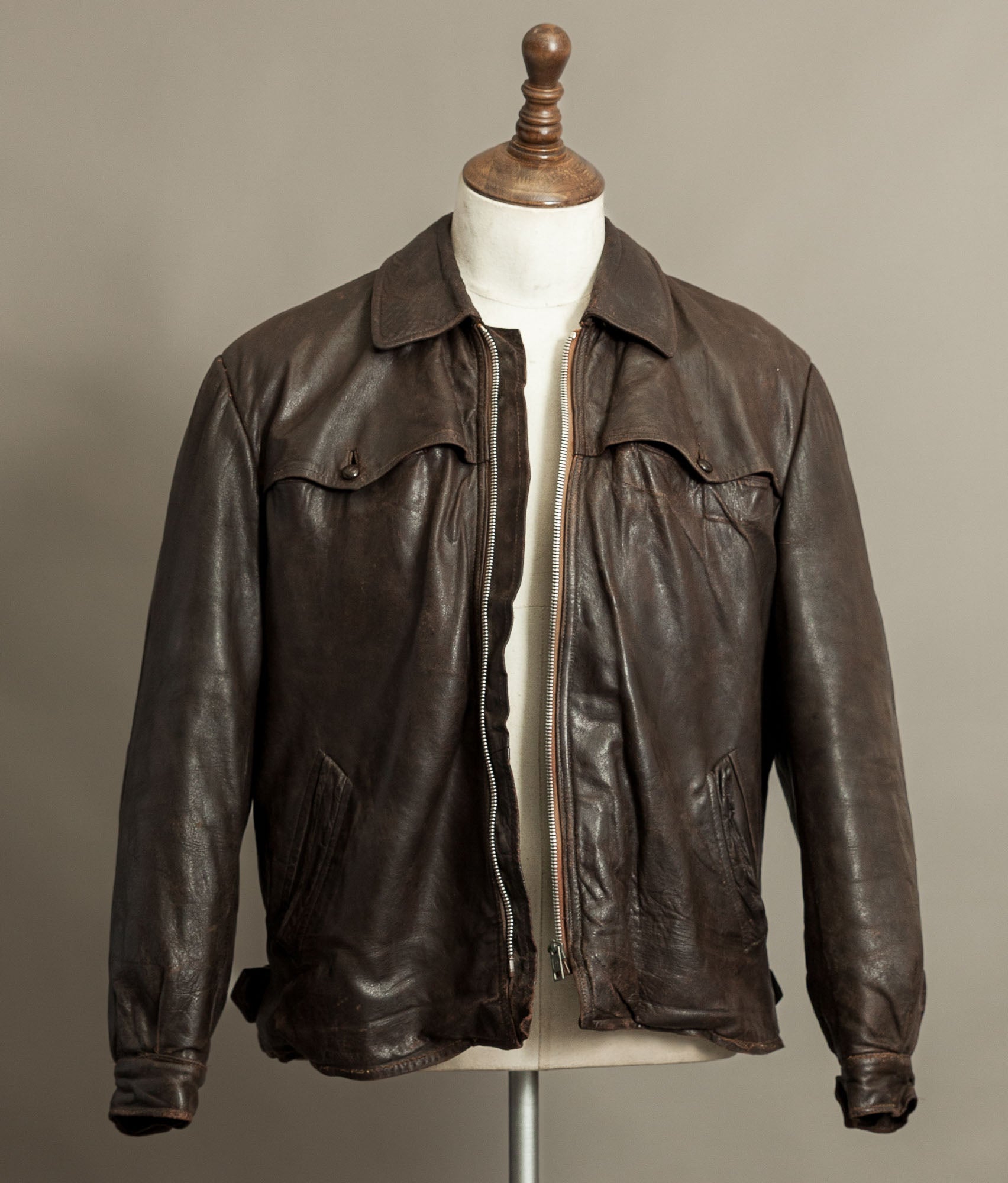 Vintage Late 1940s Czechoslovakian Leather Jacket Removable Mouton Liner