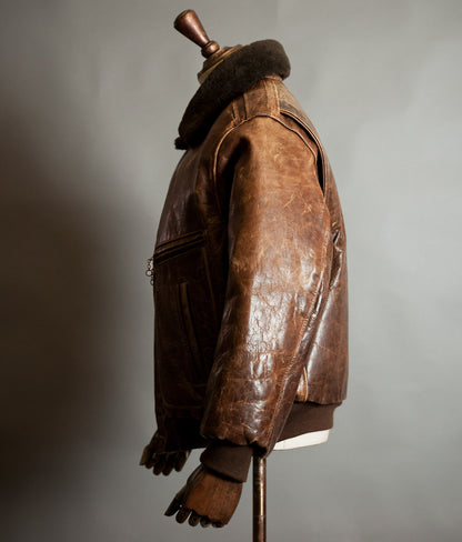 Vintage Redskins B32 Steerhide Flight Jacket - Shearling Collar, Made in France