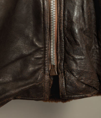 Vintage Late 1940s Czechoslovakian Leather Jacket Removable Mouton Liner