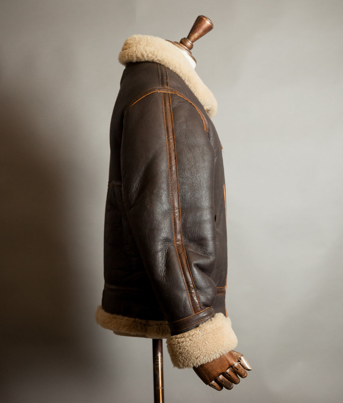 Vintage 1970s Sheepskin B-3 Flying Jacket, Brown Shearling, Made in England