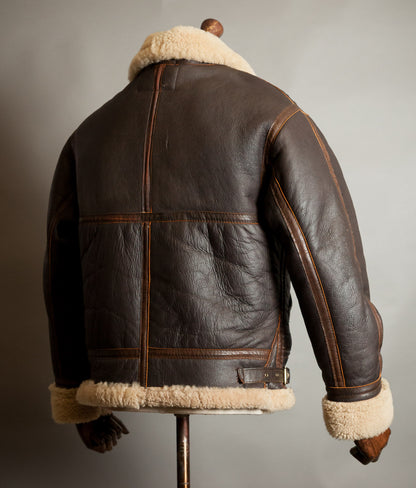 Vintage 1970s Sheepskin B-3 Flying Jacket, Brown Shearling, Made in England
