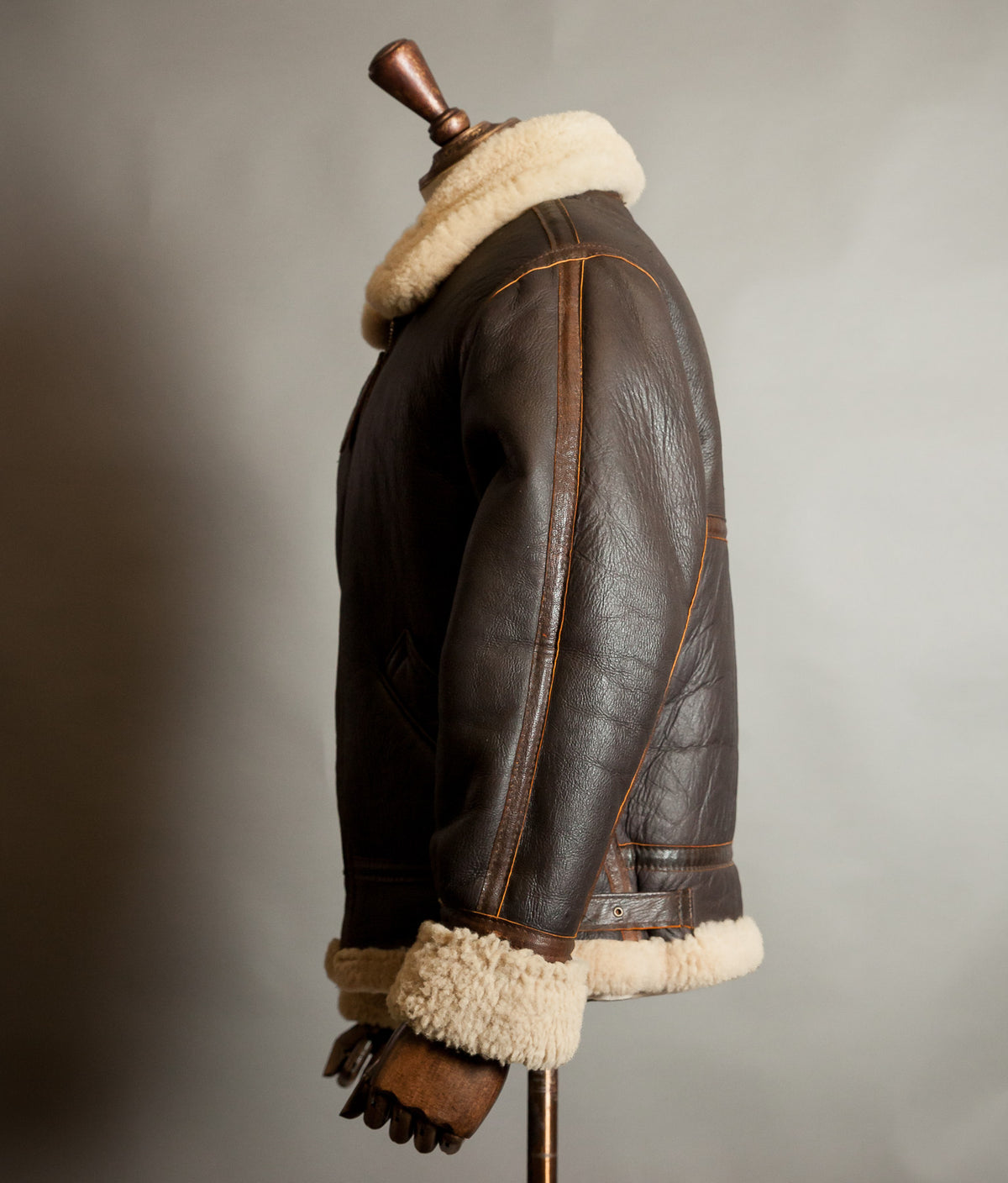 Vintage 1970s Sheepskin B-3 Flying Jacket, Brown Shearling, Made in England