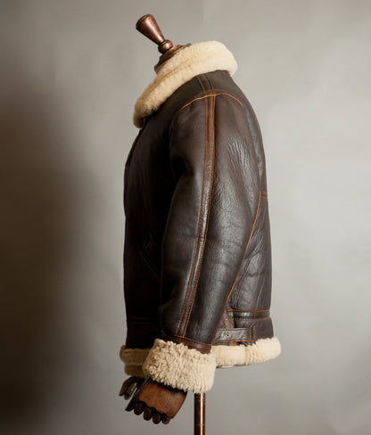 Vintage 1970s Sheepskin B-3 Flying Jacket, Brown Shearling, Made in England