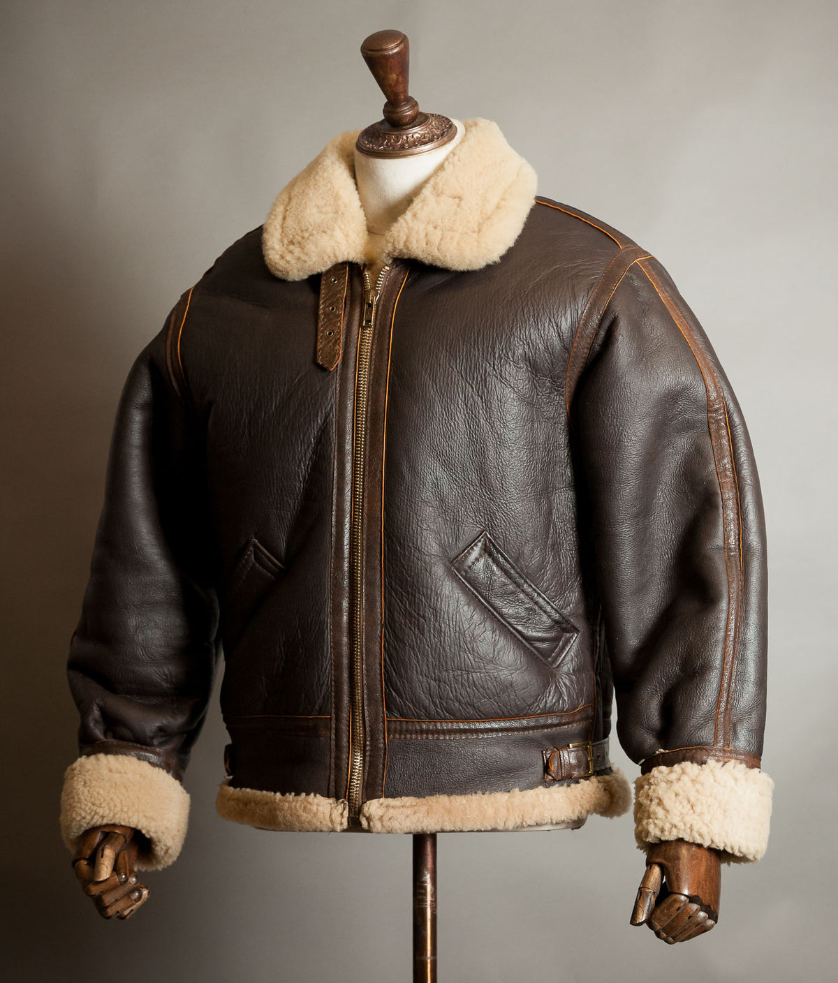 Vintage 1970s Sheepskin B-3 Flying Jacket, Brown Shearling, Made in England