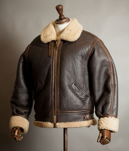 Vintage 1970s Sheepskin B-3 Flying Jacket, Brown Shearling, Made in England