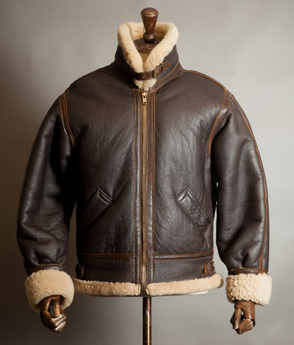 Vintage 1970s Sheepskin B-3 Flying Jacket, Brown Shearling, Made in England