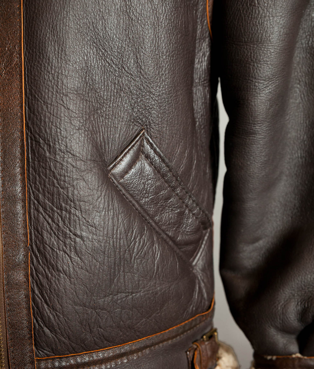 Vintage 1970s Sheepskin B-3 Flying Jacket, Brown Shearling, Made in England