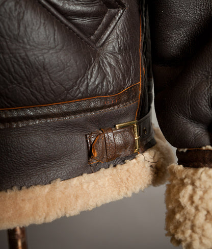 Vintage 1970s Sheepskin B-3 Flying Jacket, Brown Shearling, Made in England