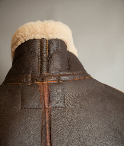 Vintage 1970s Sheepskin B-3 Flying Jacket, Brown Shearling, Made in England