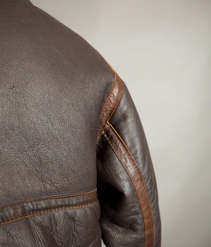 Vintage 1970s Sheepskin B-3 Flying Jacket, Brown Shearling, Made in England